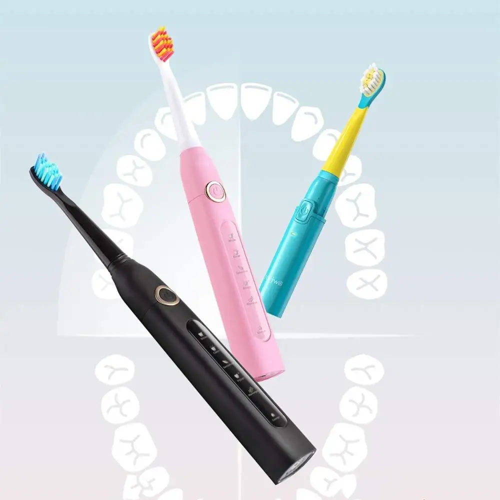 2024 Fairywill Electric Sonic Kids Toothbrush Family Kit with 3 Powerful Rechargeable Whitening Toothbrush and 10 Brush Heads