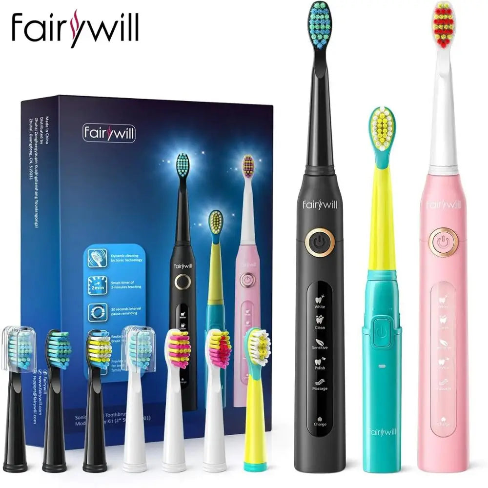 2024 Fairywill Electric Sonic Kids Toothbrush Family Kit with 3 Powerful Rechargeable Whitening Toothbrush and 10 Brush Heads