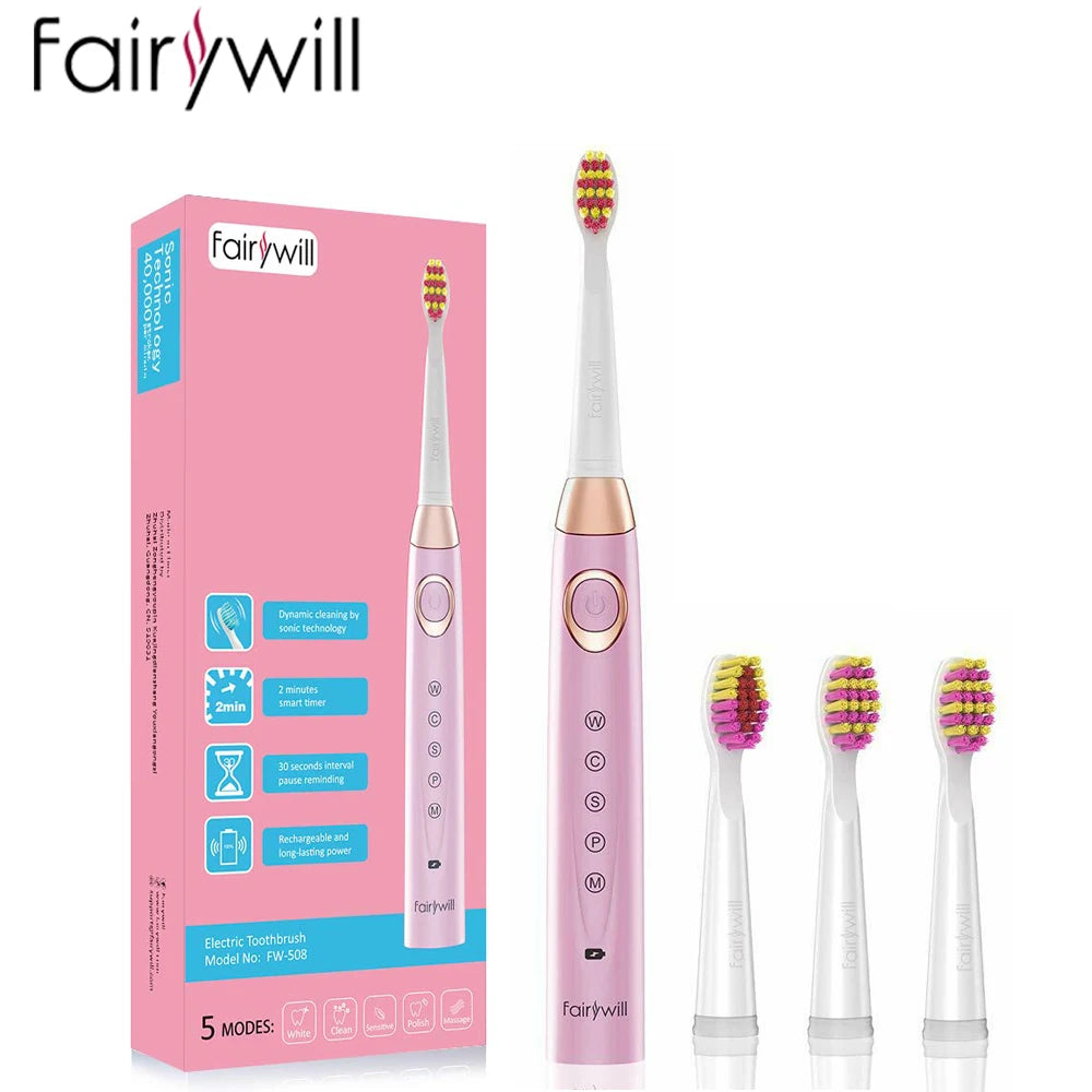 2024 Fairywill Electric Sonic Kids Toothbrush Family Kit with 3 Powerful Rechargeable Whitening Toothbrush and 10 Brush Heads